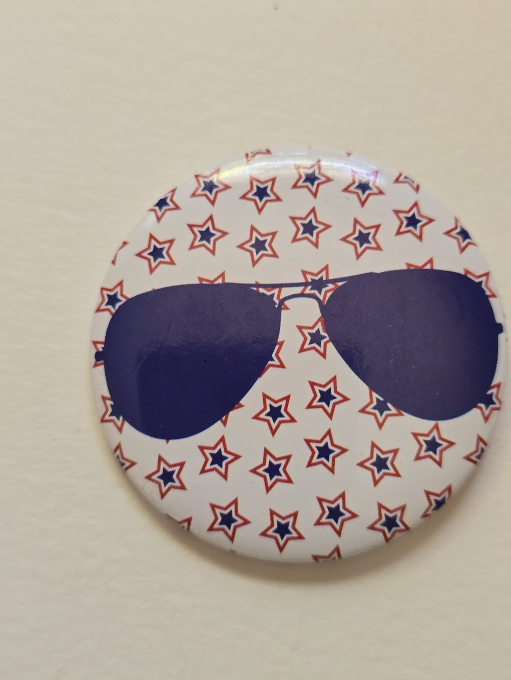 Patriotic Sunglasses Button Pin - Blue Star Design